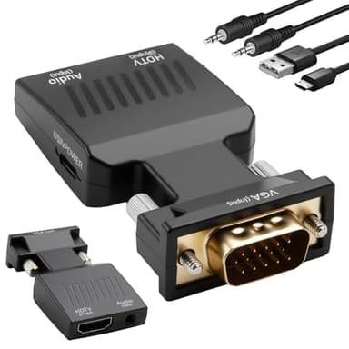 Convertidor VGA a HDMI con Audio Adaptador VGA Macho a HDMI Hembra 1080P para PC Antigua a TV Monitor, Conversor Source to Display con Cable de Audio 3,5mm Cable de Alimentación