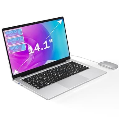 PINSTONE Ordenador portátil de 14,1 Pulgadas, Dual-Core, 6 GB RAM, 128 GB SSD, UHD 1366 x 768, diseño sin Ventilador, Wi-Fi 5G, Teclado de Membrana, ratón Incluido