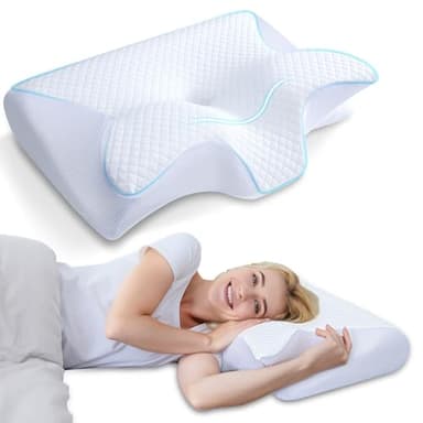 HOMCA Almohada Cervical, 2 en 1 Almohada Ergonómico Espuma de Memoria Almohada para Soporte de Cabeza/Cuello/Hombro, Relajación y Alivio del Estrés, 60x40x12/14cm