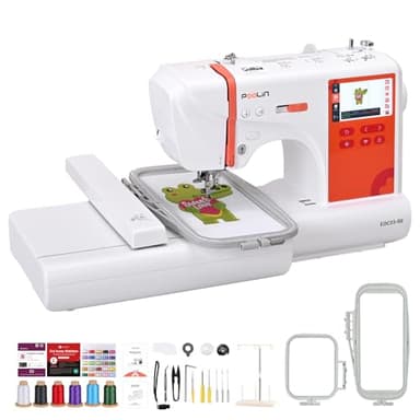 PooLin EOC03 Máquina de bordado – Máquina de bordar electrónica – Pantalla táctil LCD de 4,3″, bastidores de 10×10 cm y 10×23,5 cm, importación de diseños por USB/Wi-Fi, ideal para principiantes y exp
