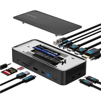 WAVLINK USB C Docking Station, Laptop Dock 12 en 1 con SSD Enclosure M.2 PCIe/SATA de 10Gbps, Triple Display (3 * 4K@60Hz: 2 HDMI / 1 DP), PD de 100W, USB C/A, SD/TF y Gigabit para Windows y Mac OS
