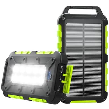 TOENNESEN Cargador Solar 10000 mAh Power Bank Solar, Bateria Externa con Carga Rápida 15W Impermeable IPX4 2 Puertos USB + Linterna LED Compatible con Smartphones Tablets Camping y Emergencias Verde