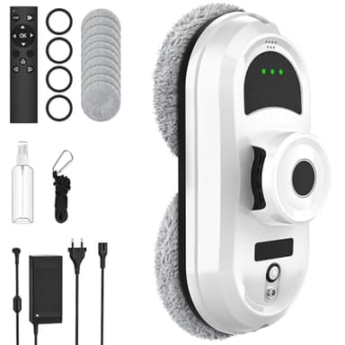 Robot Limpiacristales, 5600Pa Robot Limpieza de Ventanas Electrico Con Sistema de Seguridad, Navegación Inteligente, Control Remoto, Detección de Bordes, para Todas Las Superficies Lisas, con 10 Trapo
