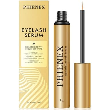 PHIENEX 2026 New Version Sérum crece pestañas, para crecimiento rápido, mayor densidad y pestañas más largas y voluminosas, con Complejo de Péptidos Botánicos US DermaCraft Labs - 3ml (Metálico)