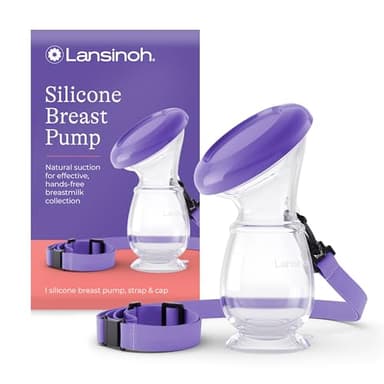 Lansinoh - Extractor de Leche Manual de Silicona - Colector de Leche Materna con Tapa y Correa para el Cuello - Sacaleches con Succión Manos Libres