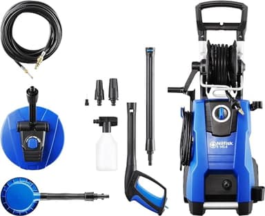 Nilfisk Hidrolimpiadora de Alta Presión E 145 Bares + Pulverizador de Espuma + Limpiador de Terrazas + Cepillo + Manguera Desatascadora (2100 W)