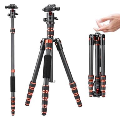 K&F CONCEPT Trípode de Cámara Carbono de Viaje Ligero, Trípode Fotografía Compacto con Monopié, 360° Rótula de Bola y Placa de Liberación para Cámara DSLR A225C0+BH-25L