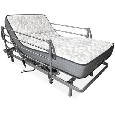 amuéblate online - Pack Cama Eléctrica Articulada Reforzada Ergotop de 5 Planos con Colchón Viscoelástico Dorsaltec + Juego Barandillas INOX, 90 x 190 cm