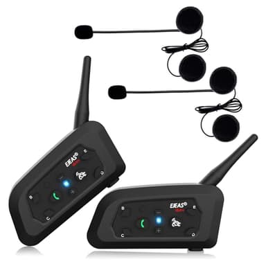 Ejeas V6Pro 2xIntercomunicador Casco Moto Bluetooth para Motocicletas, Gama Comunicación Intercom de 1200m, Impermeabilidad, Intercomunicacion Entre 6 Motociclistas, Walkie Talkie para Moto