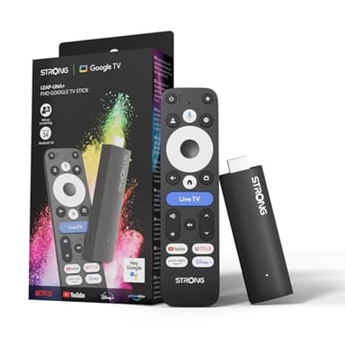 STRONG Leap-UNA+ FHD TV Stick con Android 14, 1GB RAM + 8GB Almacenamiento, Bluetooth 5, HDR10+, HLG, Google Assistant, Dispositivo de Streaming para actualización de Smart TV