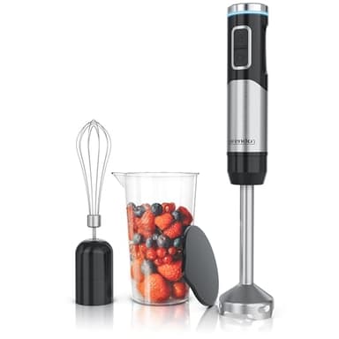 Arendo Batidora de mano inalámbrica de 200 W, con batería, acero inoxidable, batidora, vaso medidor, velocidad continua, bloqueo de teclas