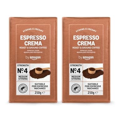 by Amazon Café molido Natural Espresso Crema, 500 g (2x250 g), tueste claro - Certificado por Rainforest Alliance