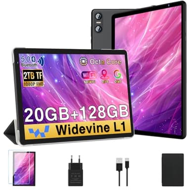 BIEGEDY Tablet 10 Pulgadas Android, 20GB RAM + 128GB ROM (TF 1TB), Octa-Core, Widevine L1,GMS/Dual Band WiFi 6/5 MP + 8 MP / 1280 * 800 Pixels/Bluetooth 5.0, Tablet con Funda Negro