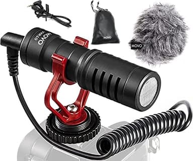 Movo Micrófono de vídeo Universal VXR10 con Montura antivibratoria, Pantalla antiviento Deadcat, para iPhone, teléfonos Inteligentes Android, cámaras DSLR Canon EOS y Nikon y videocámaras
