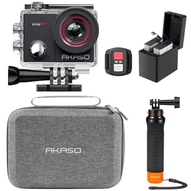 AKASO Pack de Buceo EK7000 Pro Cámara Deportiva 4K WiFi 20MP Cámara de Acción para Surf y Buceo, Camara Acuatica Sumergible con Empuñadura Flotante Impermeable, Bolsa de Almacenamiento, 2 Baterías