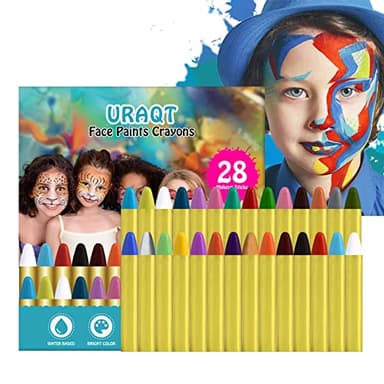 URAQT Pinturas, 28 Colores Crayones Niños de Seguridad No Tóxica, Maquillaje halloween para facial y corporal, Kit Maquillaje Festival Fiesta Cosplay Navidad