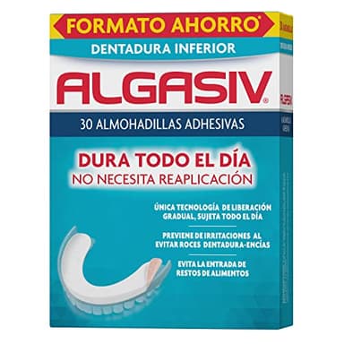 Algasiv Almohadillas Adhesivas para Dentaduras Postizas Inferiores, Dura Todo el Día y Protege las Encías, 30 Unidades