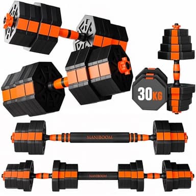 ManiBoom Pesas y Mancuernas Ajustables Octogonales - Kit de Pesas Ajustables con Barra y Cierre de Seguridad - Equipo de Entrenamiento Progresivo para Toda la Familia