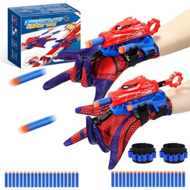 Braxel Juguetes Niños 5-12 Años, Lanza Telarañas Spid-er Regalo Niño 5 6 7 8 9 10 11 Años Juego de 2 Guantes Lanzador Aracnido Juegos Exterior Niños Regalo Navidad