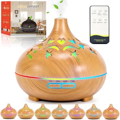 KDISHKRA 550ml Difusor Aceites Esenciales, Difusor de Aromas con 4 Temporizador y 7 Color LED y Mando a Distancia, Silencioso, Apagado automático, Humificador de Aromas Ultrasonico para Casa