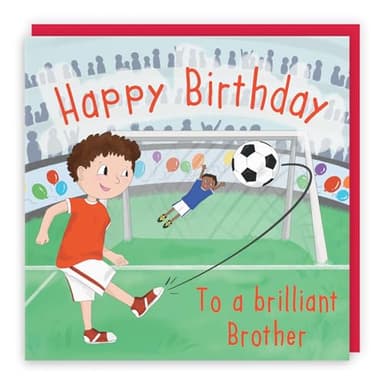 Hunts England Brother Football Penalty Shoot-out - Tarjeta de cumpleaños para niños, diseño de feliz cumpleaños, para un hermano brillante, colección de aventureros
