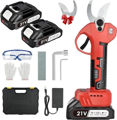 NUZEKY - Tijeras de podar eléctricas profesionales de 30 mm con 2 baterías 21 V/2000 mAh - Tijeras de podar inalámbricas para jardinería, vid, árbol frutal