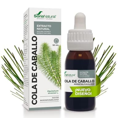 Extracto de Cola de Caballo gotas - Equisetum arvense con ciclodextrinas - Apoyo para cabello, uñas y retención de líquidos - Extracto vegetal concentrado 50 ml - Soria Natural