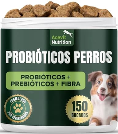 Probióticos Perros, 150 uds, 100% Natural con 2 Billones UFC, Prebióticos y Fibras Funcionales, Combate Diarrea y Gases, Refuerza Flora Intestinal e Inmunidad | Acevit Nutrition
