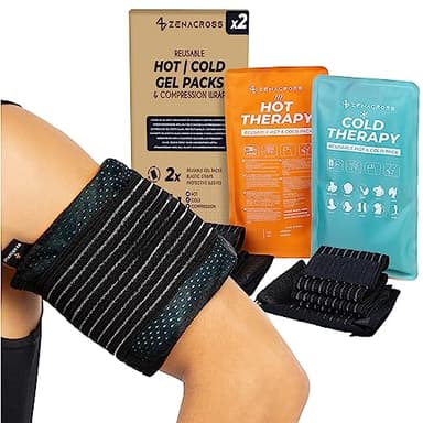 2x Gel Frio Para Lesiones y - Incluye 2 Banda elástica Protectora Reutilizable - Efecto Calor-Frio - Adaptada Microondas & Congelador - Multiusos para Todas las Partes del Cuerpo