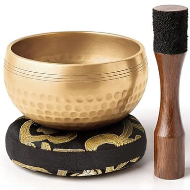 Silent Mind Cuenco Tibetano 9 cm Hecho a Mano con Mazo y Cojín - Sonido puro para meditación y relajación, artesanía de Nepal, ideal para regalo