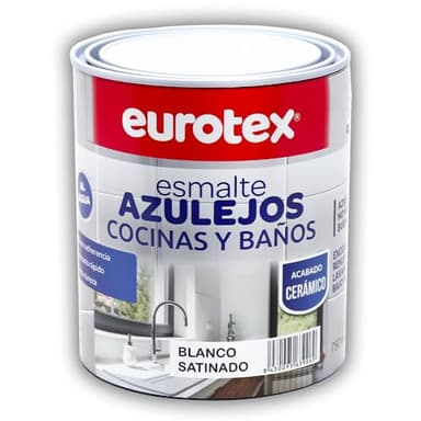 EUROTEX Pintura para Azulejos al Agua con muy buena adherencia SIN imprimación - Disponible en una gran variedad de colores - En Brillante o Satinado - Formato 750 ml (Blanco Satinado)