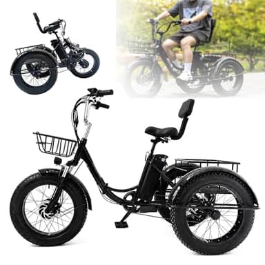 Triciclo Eléctrico De 20 Pulgadas Con Asistencia Al Pedaleo-Plegable,Neumáticos Anchos,Con Cesta De Carga Delantera Y Trasera,Pantalla Digital Lcd,Triciclo Eléctrico Para Adultos,Carga Máxima:200 Kg.