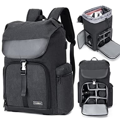 Cwatcun Cámara Mochila Bolsa de la cámara de lona Foto impermeable Mochila Profesional para SLR DSLR cámara sin espejo Canon Nikon Sony, Negro