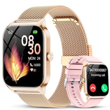 Reloj Inteligente Mujer Oro Rosa,1.85" HD Smartwatch Mujer con Llamadas Bluetooth,Smart Watch con Pulsómetro/Monitor de Sueño/Oxímetro/Podómetro,120+ Modos Deportivos, para iOS Android（Correas Dobles）