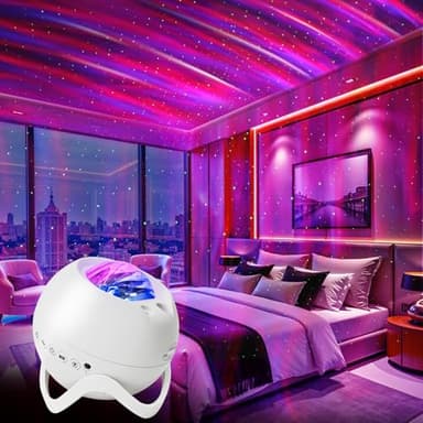 Proyector de estrellas, proyector Galaxy con Bluetooth y mando a distancia, cielo estrellado panorámico de 360 grados, 8 luces nocturnas de ruido blanco para dormitorio, fiesta y cine en casa