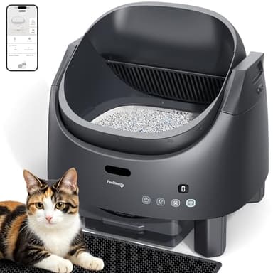 FEELNEEDY Arenero Gatos Autolimpiable, Arenero Automático con Sistema de Neutralización de Olores, Tapa Abierta para Gatos 1-15kg, Control App & Seguridad Multi-Sensores, Altura de Entrada Regulable