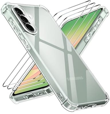 ivoler Funda para Samsung Galaxy A56 5G - Carcasa Transparente con 3 Protectores de Pantalla, Protección Mejorada para Cámara, Esquinas Militar Antigolpes con Cojín y Bumper Reforzado - Claro