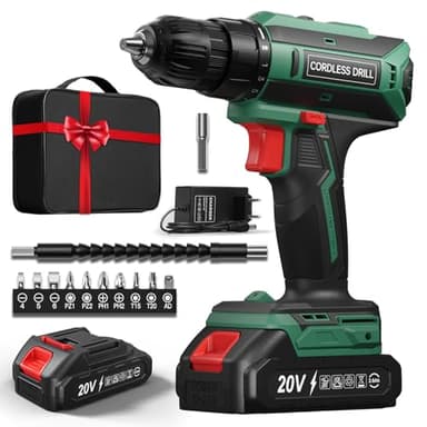 Taladro Atornillador Batería 20V, Taladro Bateria par Máximo 42Nm, Taladro Inalámbrico 2 Velocidades, Apto para Baterías Makita, 25+1 Niveles de Par, Batería 2000mAh, Portabrocas 10mm, Luces LED Verde