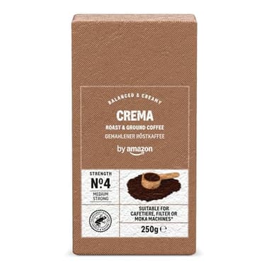 by Amazon Crema Café Molido De Tueste Natural Intensidad 4 - Medio Fuerte, 250g