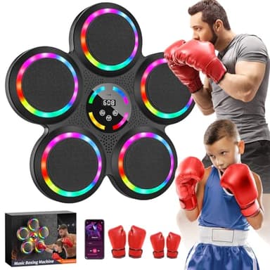 Maquina de Boxeo Musical, 2025 Nuevo Boxeo Musical Pared con Guantes De Boxeo, Luces de Colores, Modo Bluetooth, 9 Modos de Velocidad y Entrenamiento, Music Boxing Machine para Adultos y Niños