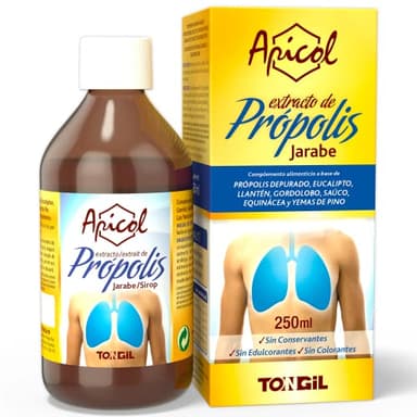 Jarabe para la Tos con Própolis, Pino y Equinácea | Expectorante para Expulsar Mucosidad, Suaviza la Garganta, Aumenta las Defensas | Sin Edulcorantes y Sin Gluten | 250 ml de Apicol Tongil