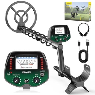 OMMO Detector de Metales Profesional para Adultos y Niños, Pinpointer Detector de Metales Recargable por USB, 3 Modos, Alta Precisión, Bobina Impermeable IP68, Metal Detector con Auriculares, Verde