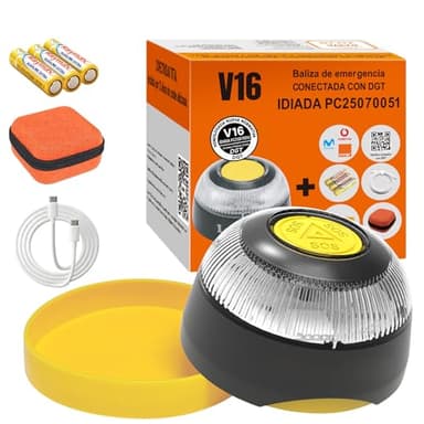 Baliza V16 Homologada DGT con Geolocalizador, Conectado IoT Datos Gratis hasta 2038, Doble Fijación (Imán + Ventosa), Obligatoria 2026, Geolocalización 3.0