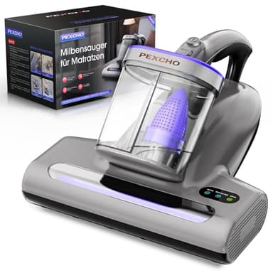 PEXCHO Aspiradora Antiacaros para Colchones con luz UV, 500W Aspirador de Ácaros para Alérgicos, Elimina el 99,9% de los ácaros del Polvo, Alérgenos, Pelo de Animales de Colchones, Alfombras, Sofás
