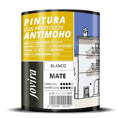 JOVIRA PINTURAS Pintura Antimoho | 750ml | Evita el moho, resistente a la aparición de moho en paredes, aspecto mate. (750 Mililitros, Blanco) G-30
