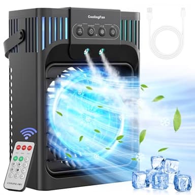 Lanyunary Aire Acondicionado Portatil Silencioso,1200ML Enfriador de Aire con Mando,3 Velocidades,3 Modos,2-8H Timer,7 LEDs,10W Climatizador Portatil Evaporativo para Dormitorios,Habitación,Oficina