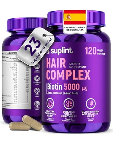 Vitaminas para el Cabello – Biotina 5000 µg + MSM + Zinc & Selenio – Crecimiento Rápido y Anticaída Mujer – Vitaminas para el Pelo – 120 Cápsulas para 4 Meses de Tratamiento
