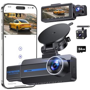 Famgoods Dashcam Frontal 4K, Retro, Interior, Pantalla IPS de 3.16", Tarjeta Gratuita de 64GB, Dash CAM Camara Coche WiFi inalámbrico de 5GHz, App, Super Visión Nocturna, Sensor G, Grabación en Bucle