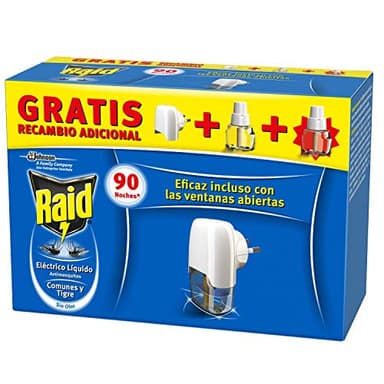 Raid Eléctrico Anti Mosquitos Comunes y Tigre 90 Noches con Aplicador y 2 Recambios - 54 Mililitros (2 x 27ml), El embalaje puede variar