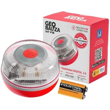 Geobaliza Baliza V16 Homologada DGT con Geolocalizador | Luz de Emergencia Coche Certificada DGT 3.0 | 12 Años Conectividad - V16 Homologada 2026